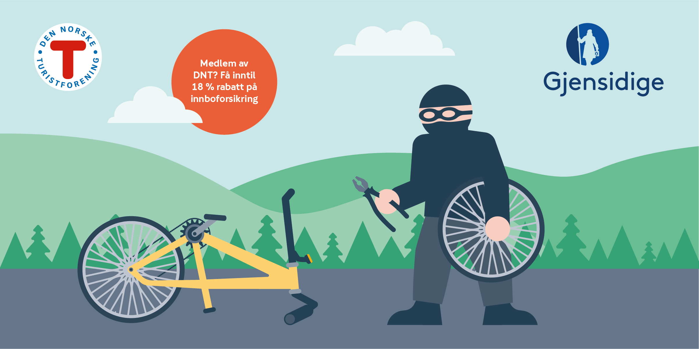 Insurance ad with a robber stealing a bike