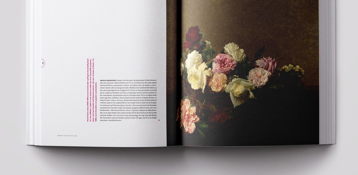 Open magazine with large album artwork from New Order's Power Corruption Lies